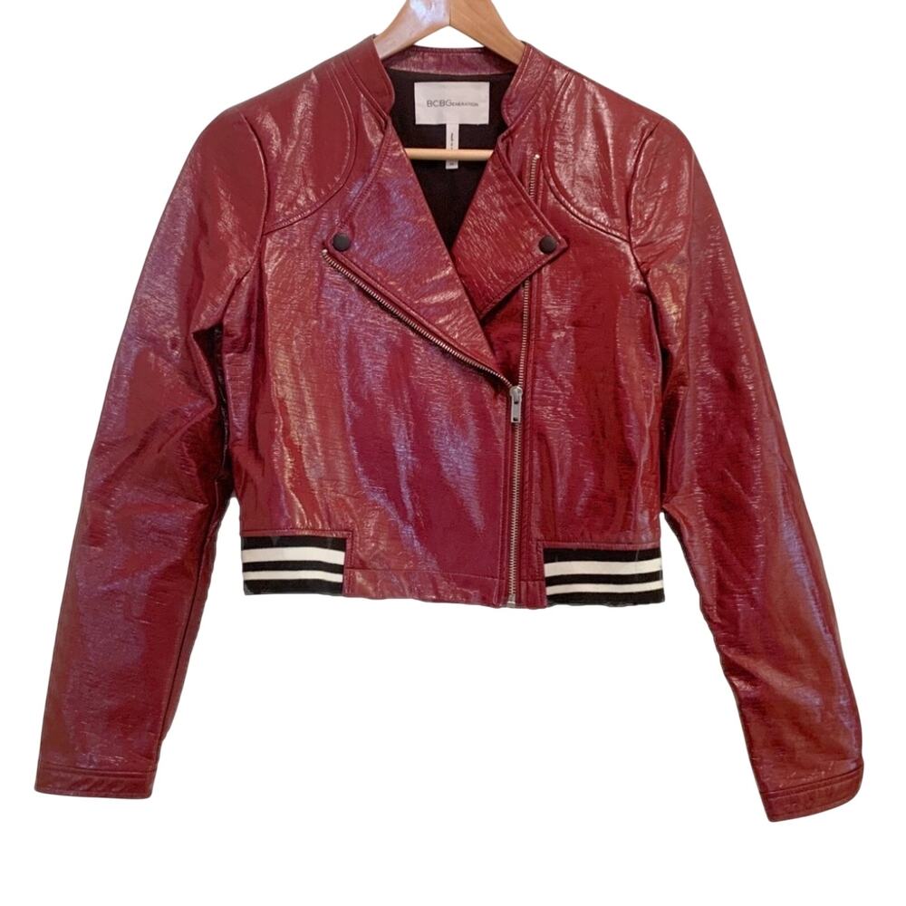 BCBGeneration Red Moto Jacket XS Vegan Leather Bikercore Grunge Streetwear